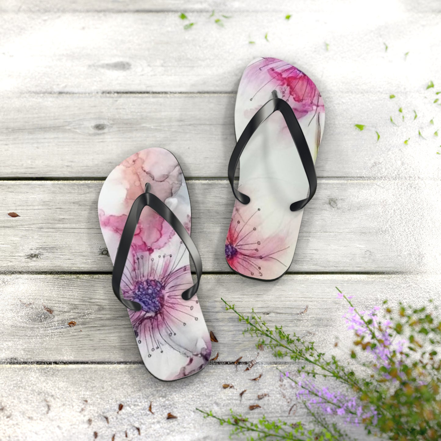 Watercolor Flowers Flip Flops - Eccentricity Emporium LLC