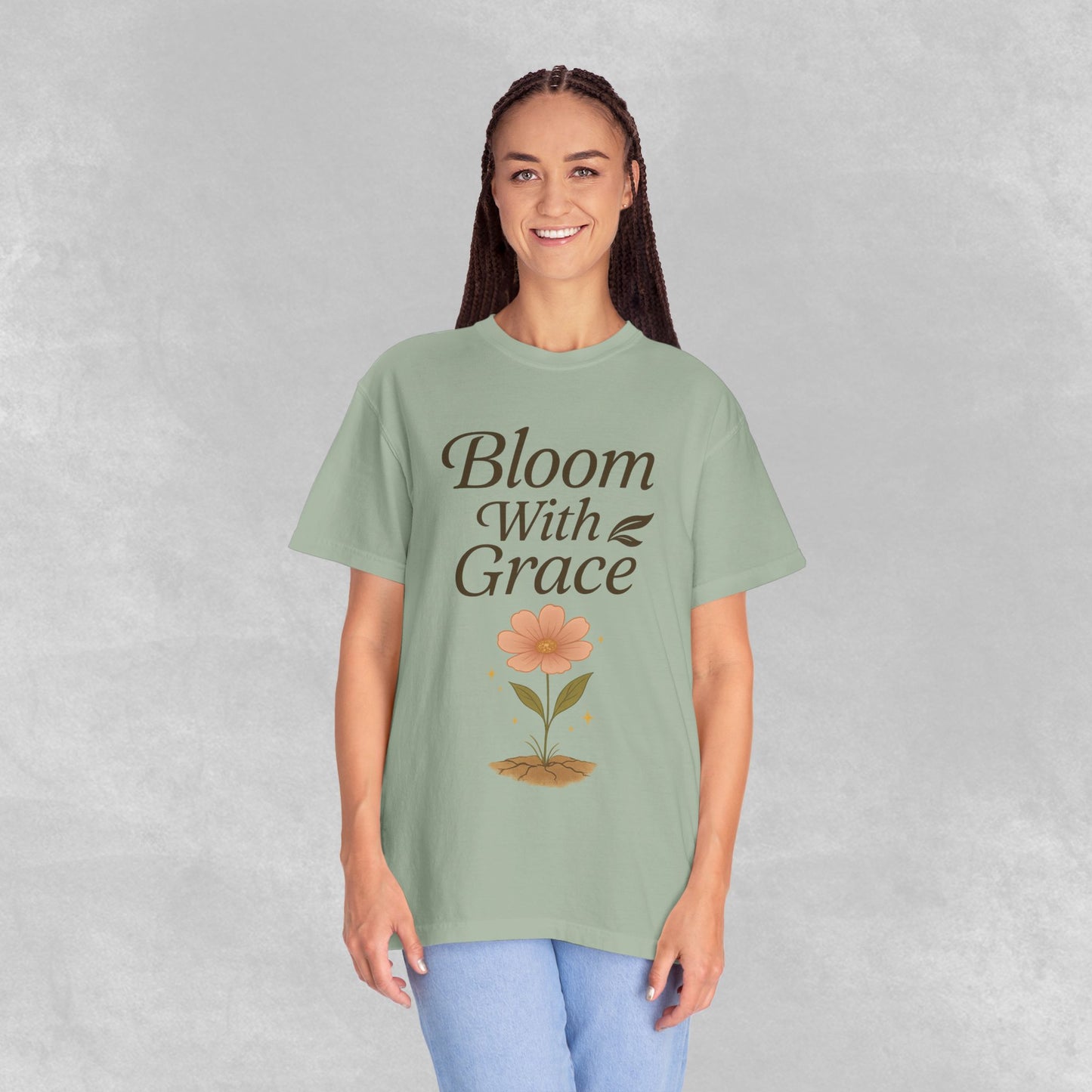 Bloom With Grace Botanical Tee | Wildflower Affirmation Shirt | Inspirational Self-Growth Gift