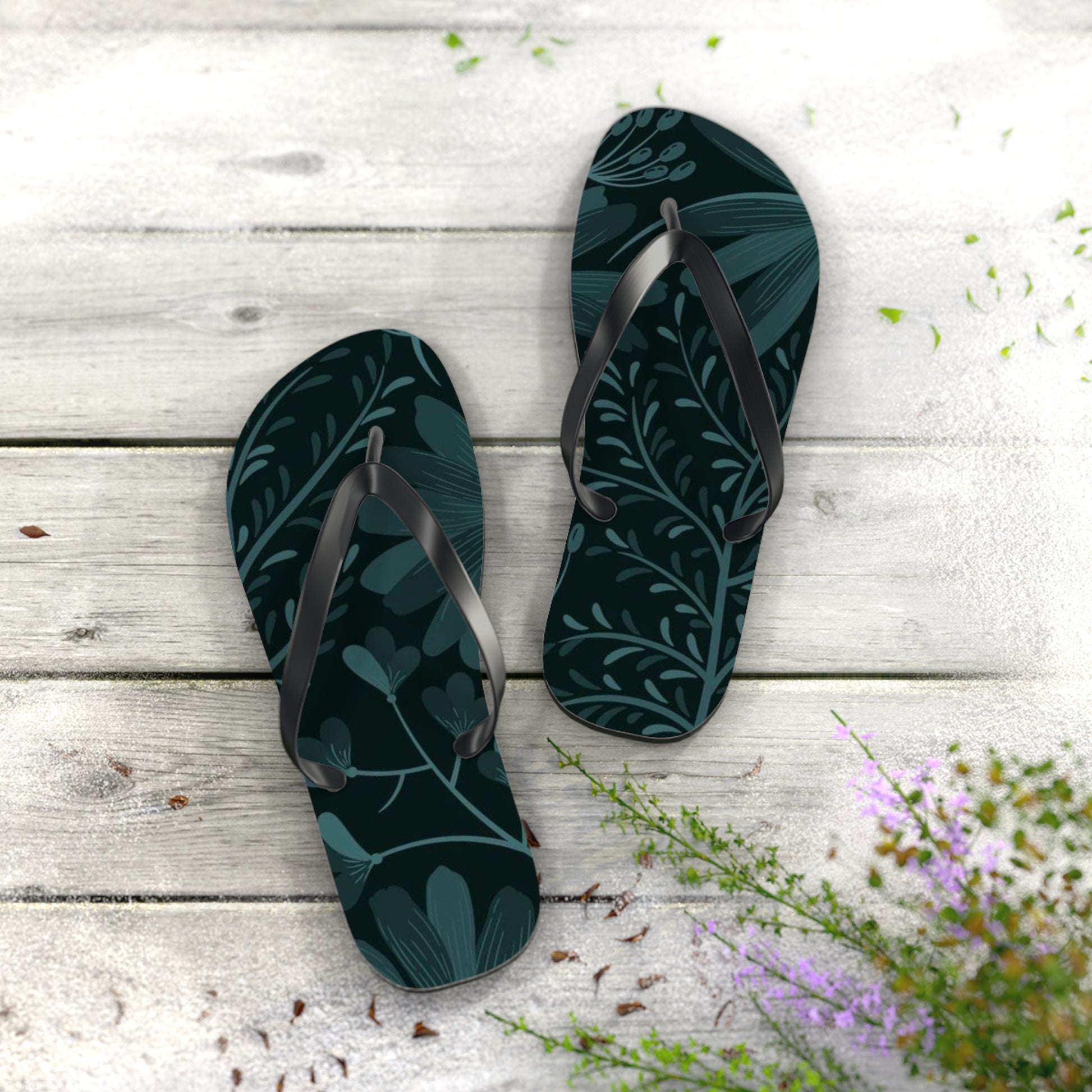 Dark Flowers Flip Flops - Eccentricity Emporium LLC