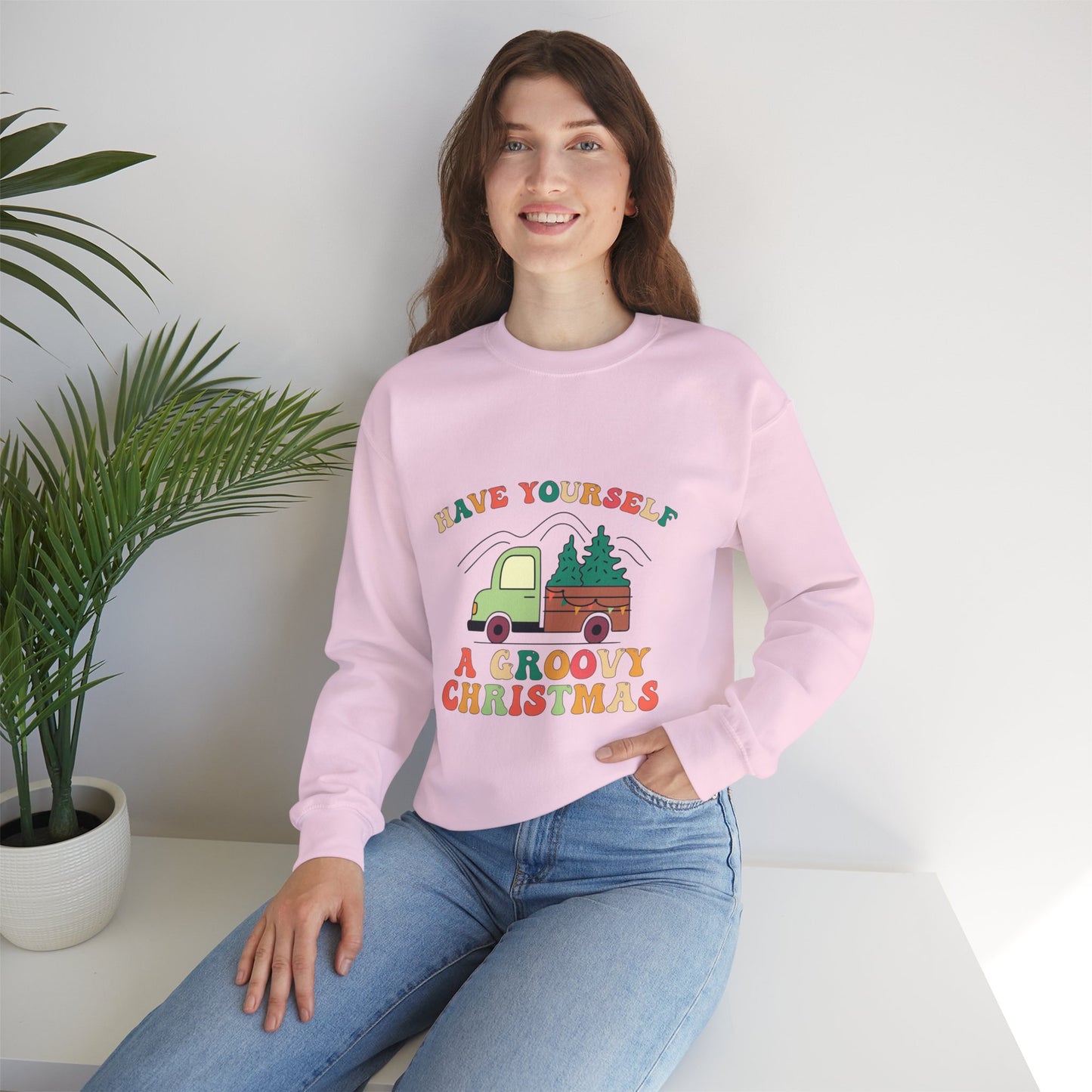 Groovy Merry Christmas Tree Unisex Heavy Blend™ Crewneck Sweatshirt