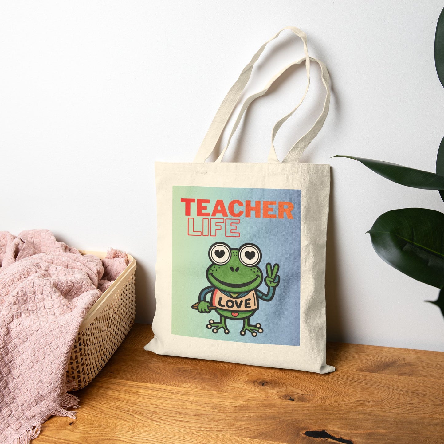 Teacher Life Frog Tote Bag — Cute Canvas Teacher Gift, "Teacher Life" Design