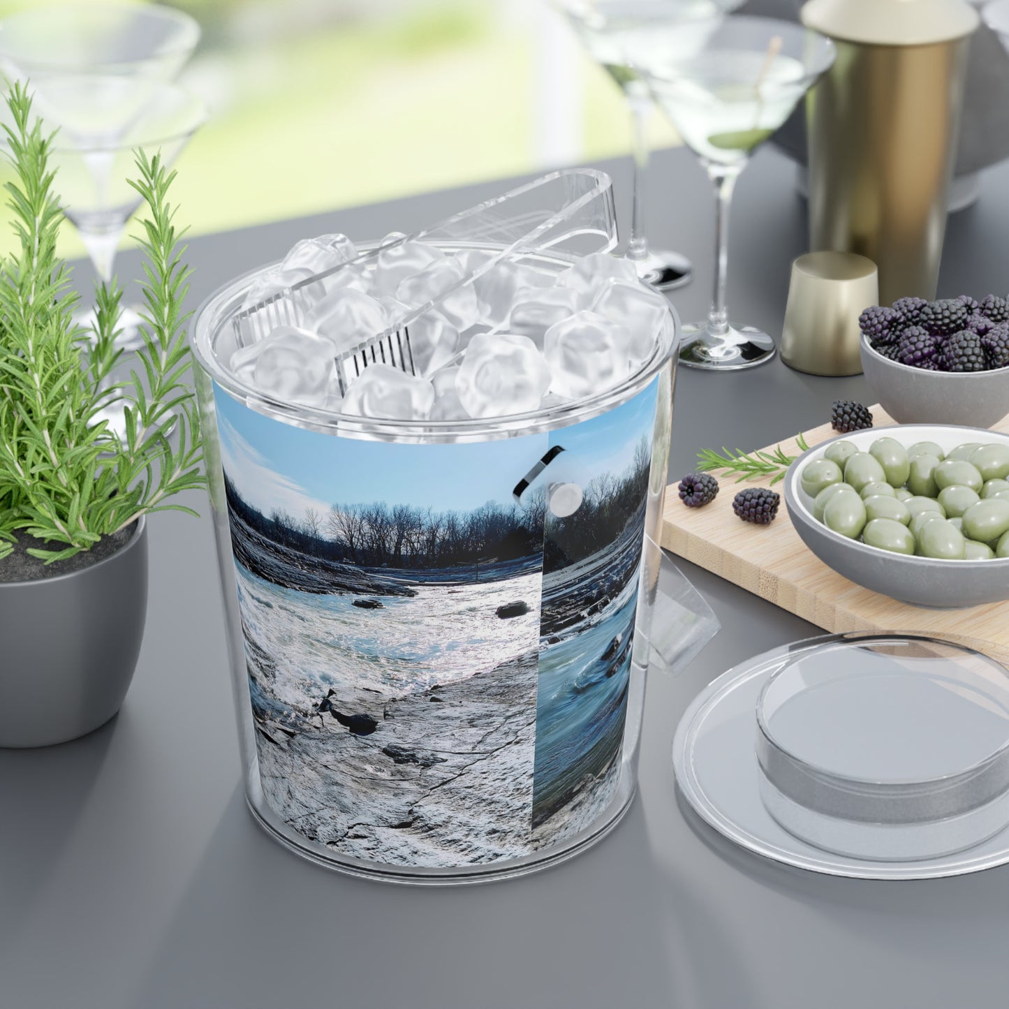 Water Landscape Ice Bucket with Tongs - Eccentricity Emporium LLC