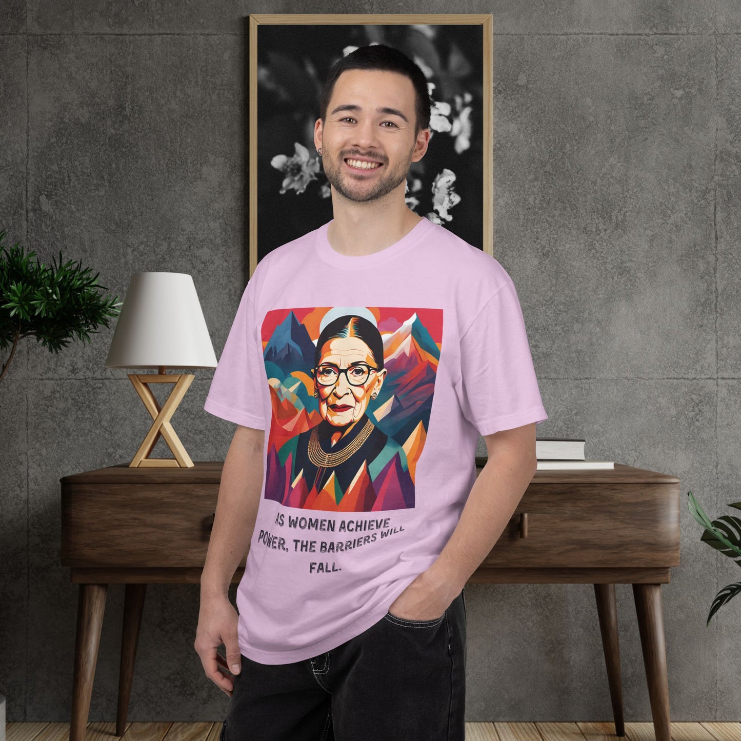 RBG Power & Barriers Quote Tee | Ruth Bader Ginsburg Portrait Shirt | Softstyle Feminist Statement Top
