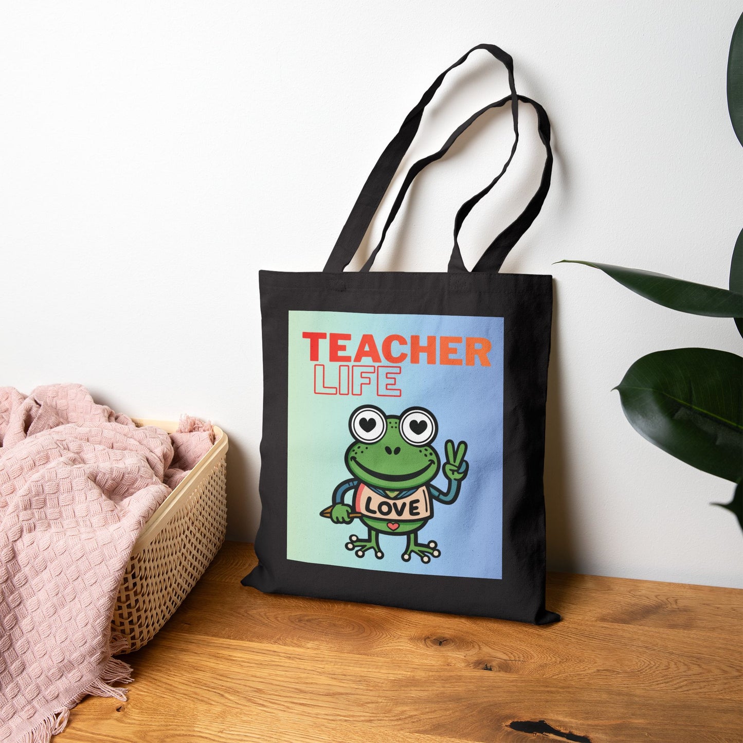 Teacher Life Frog Tote Bag — Cute Canvas Teacher Gift, "Teacher Life" Design