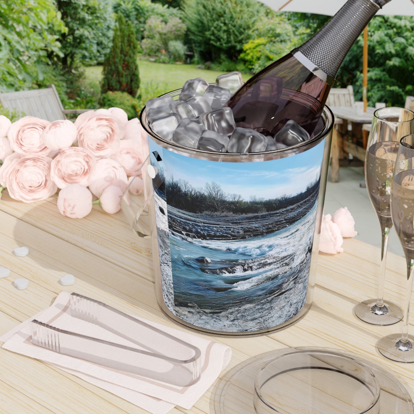 Water Landscape Ice Bucket with Tongs - Eccentricity Emporium LLC