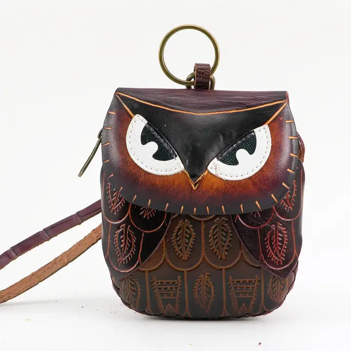 Handmade Leather Owl Coin Purse & Wristlet Wallet