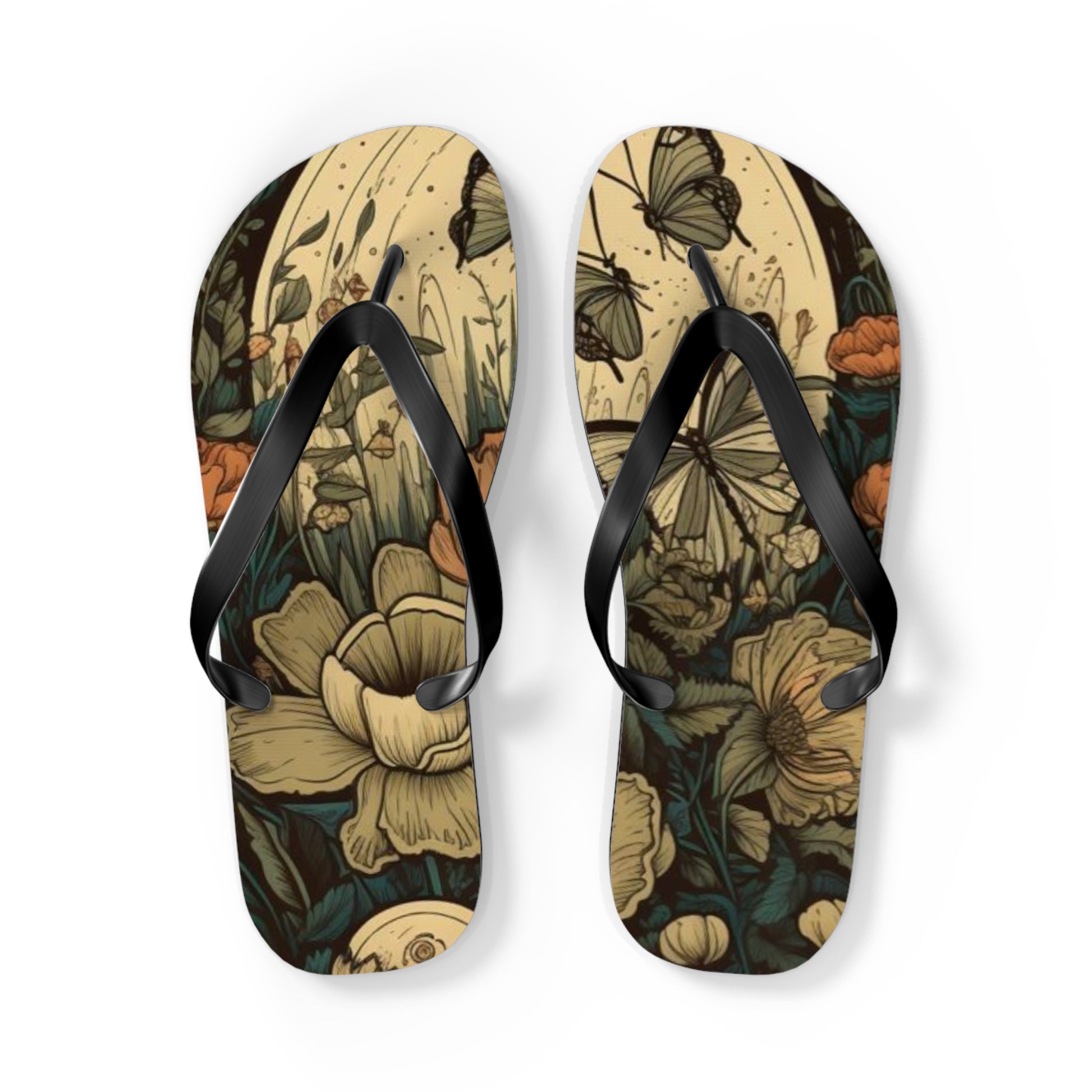 Moon and Flowers Flip Flops - Eccentricity Emporium LLC