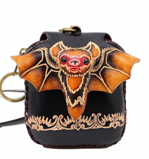 Handmade Leather Bat Coin Purse & Wristlet Wallet