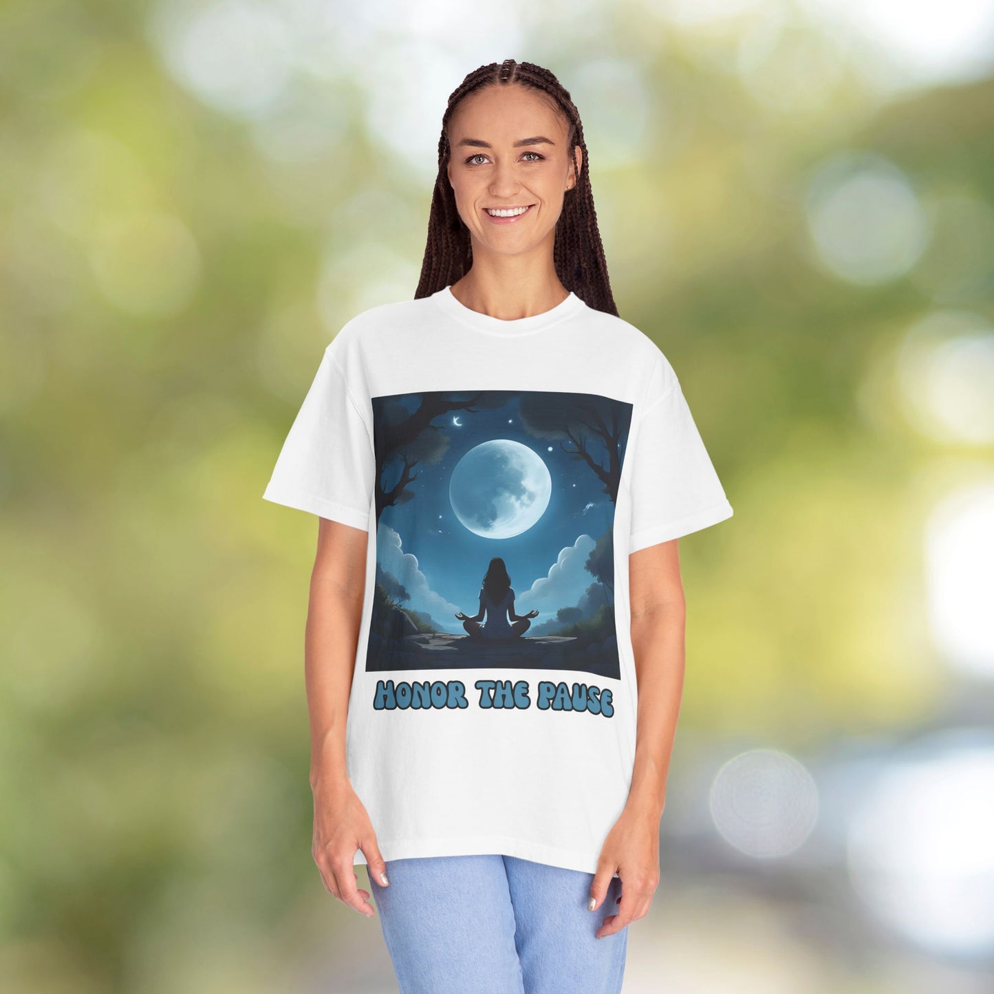 Honor the Pause Graphic Tee | Mindful Meditation Shirt | Celestial Self-Care Affirmation