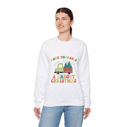 Groovy Merry Christmas Tree Unisex Heavy Blend™ Crewneck Sweatshirt