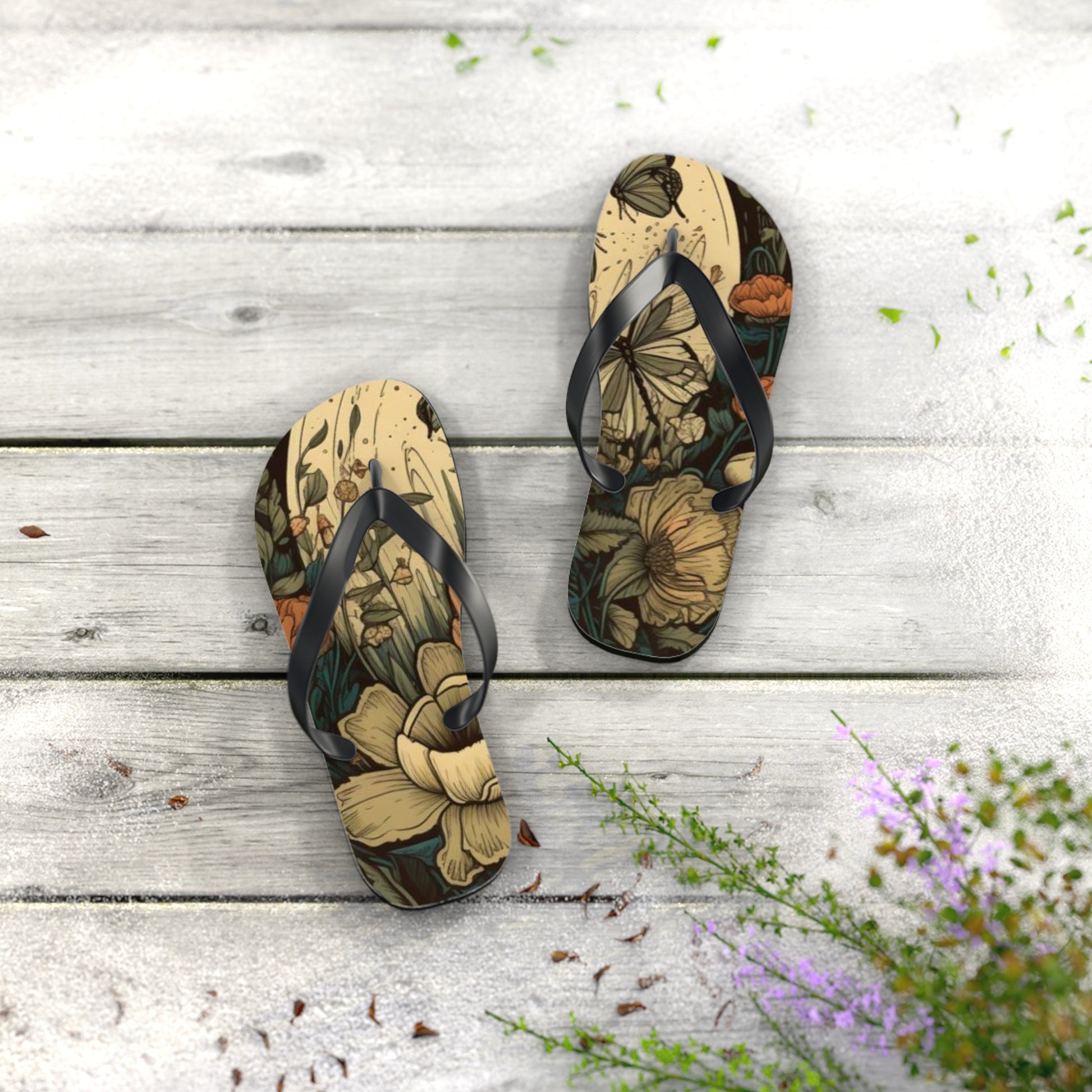 Moon and Flowers Flip Flops - Eccentricity Emporium LLC