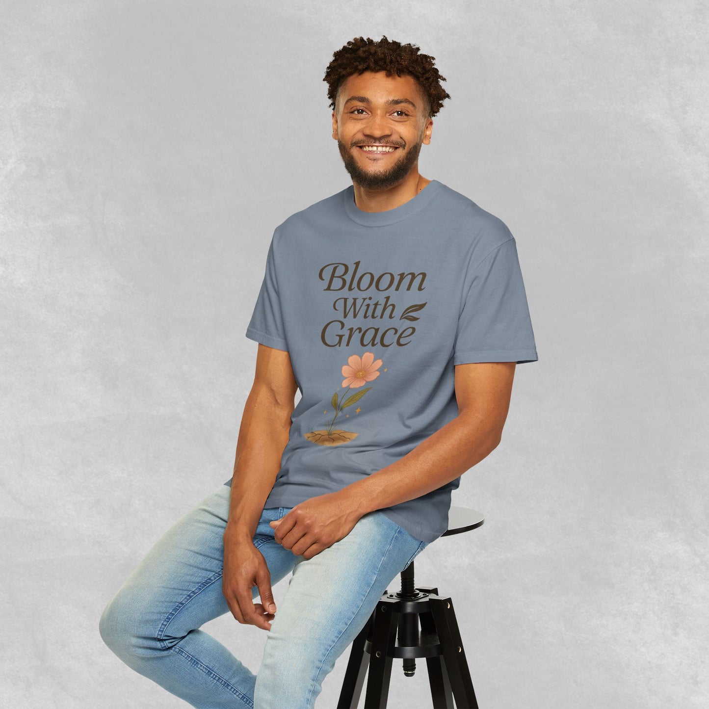 Bloom With Grace Botanical Tee | Wildflower Affirmation Shirt | Inspirational Self-Growth Gift