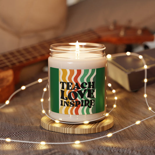 Teach Love Inspire Scented Soy Candle - Retro Teacher Gift - Classroom Inspiration Decor
