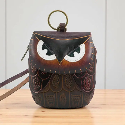 Handmade Leather Owl Coin Purse & Wristlet Wallet
