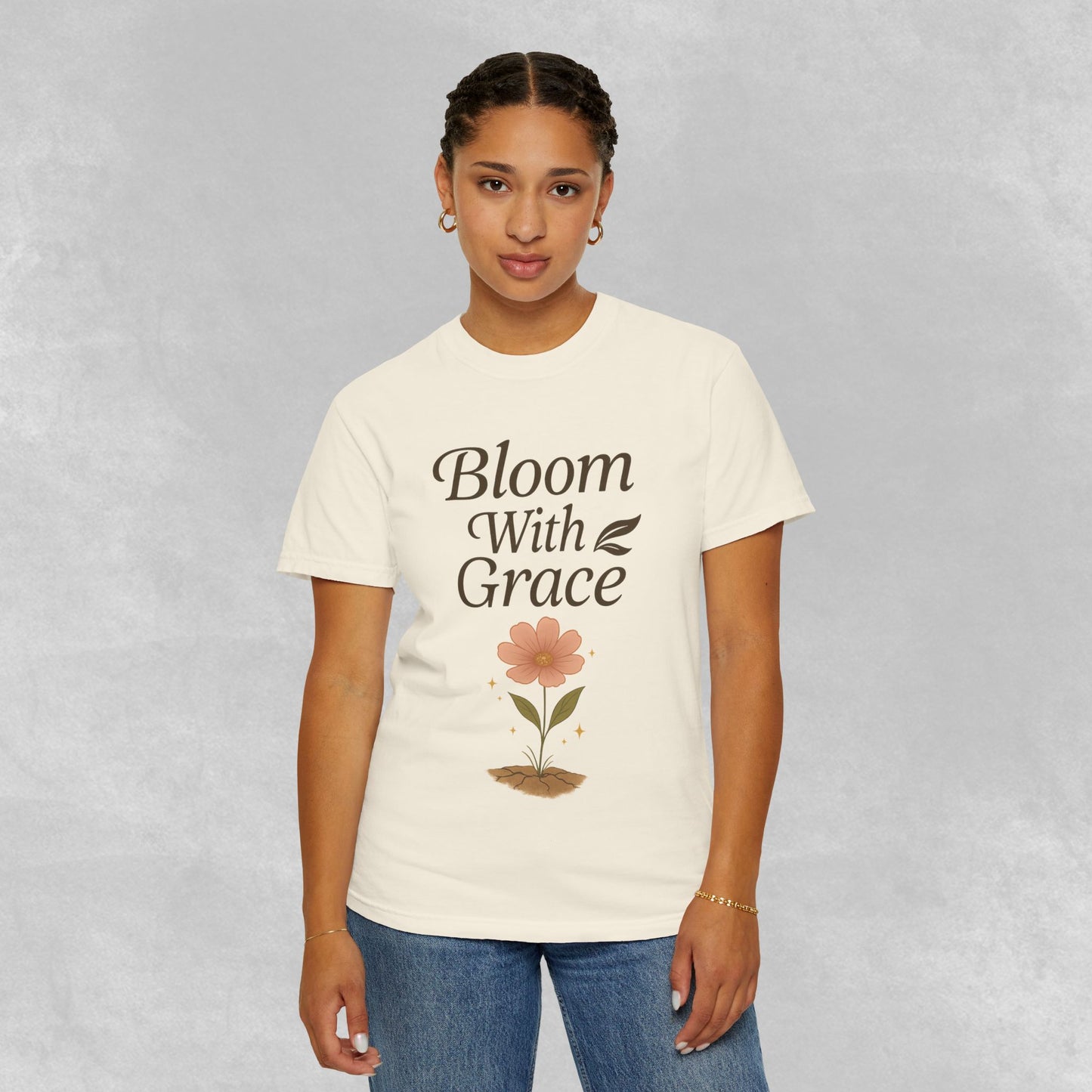 Bloom With Grace Botanical Tee | Wildflower Affirmation Shirt | Inspirational Self-Growth Gift