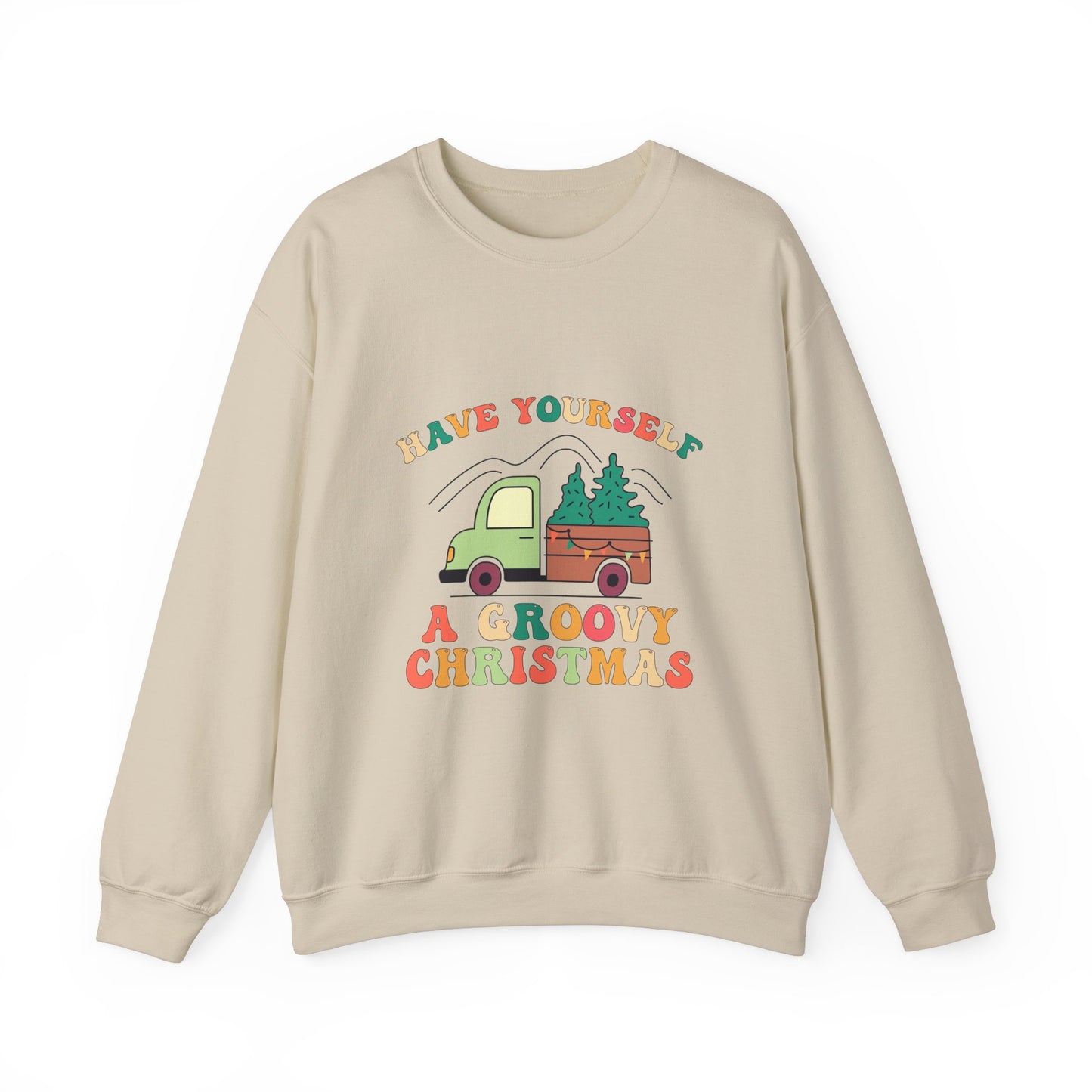 Groovy Merry Christmas Tree Unisex Heavy Blend™ Crewneck Sweatshirt