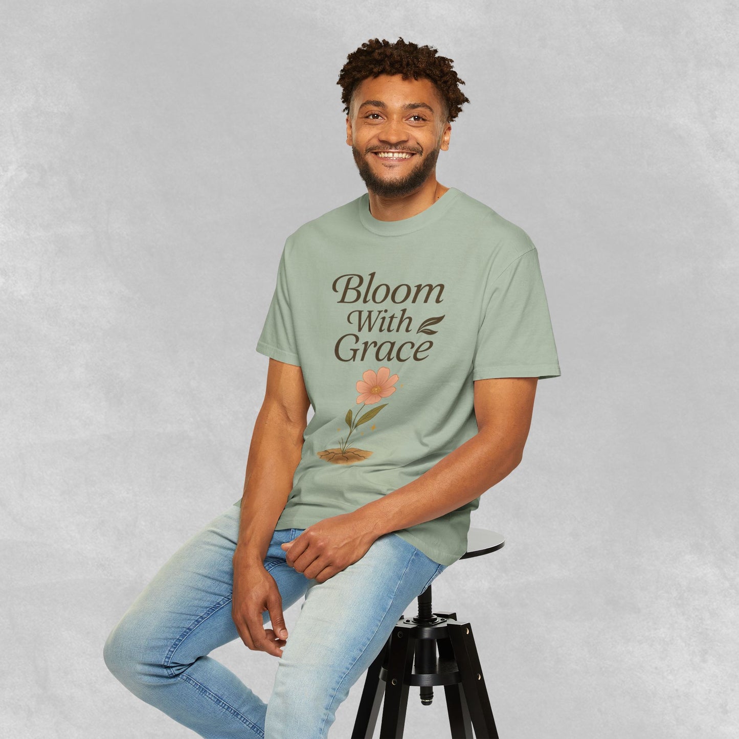 Bloom With Grace Botanical Tee | Wildflower Affirmation Shirt | Inspirational Self-Growth Gift