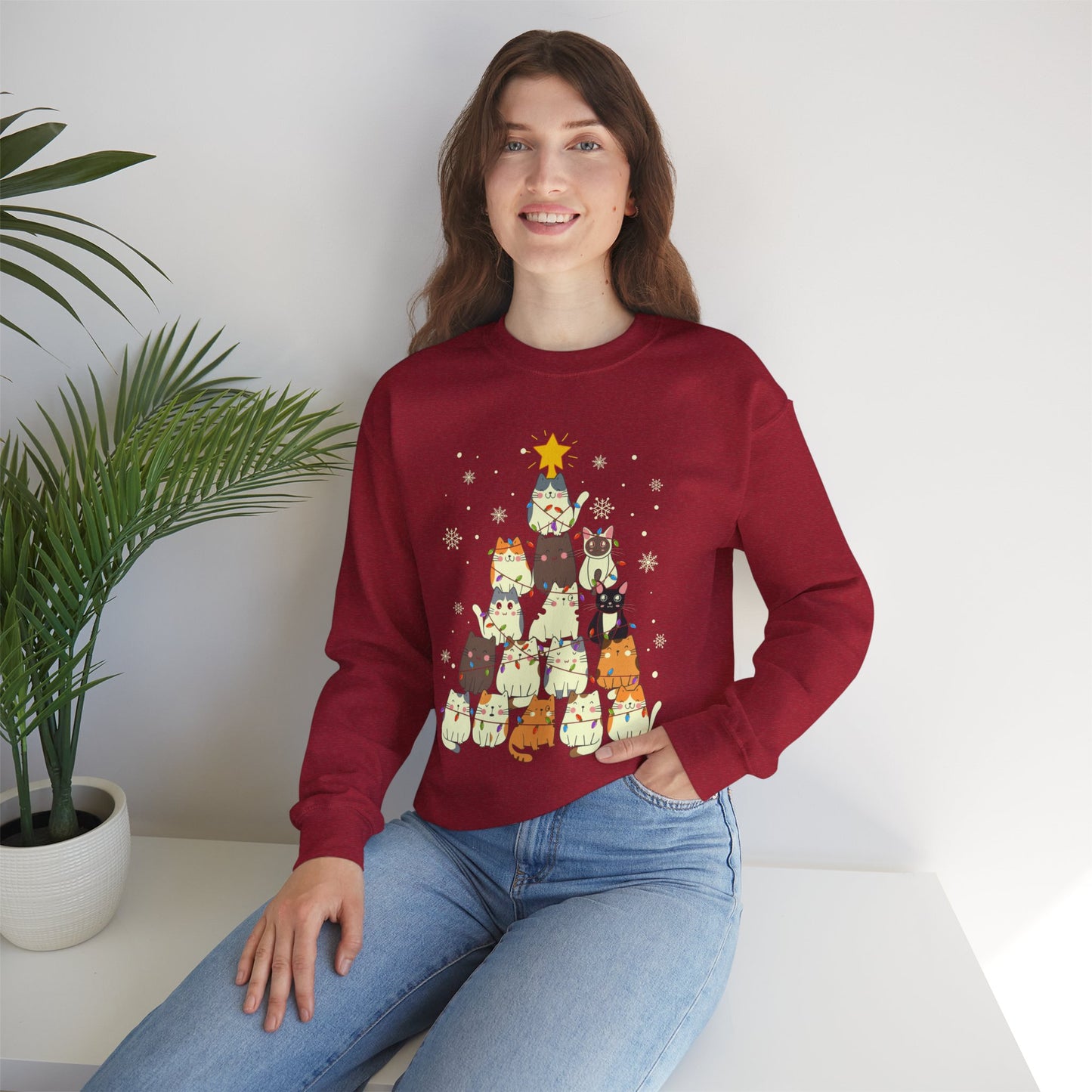 Cat Christmas Tree Unisex Heavy Blend™ Crewneck Sweatshirt