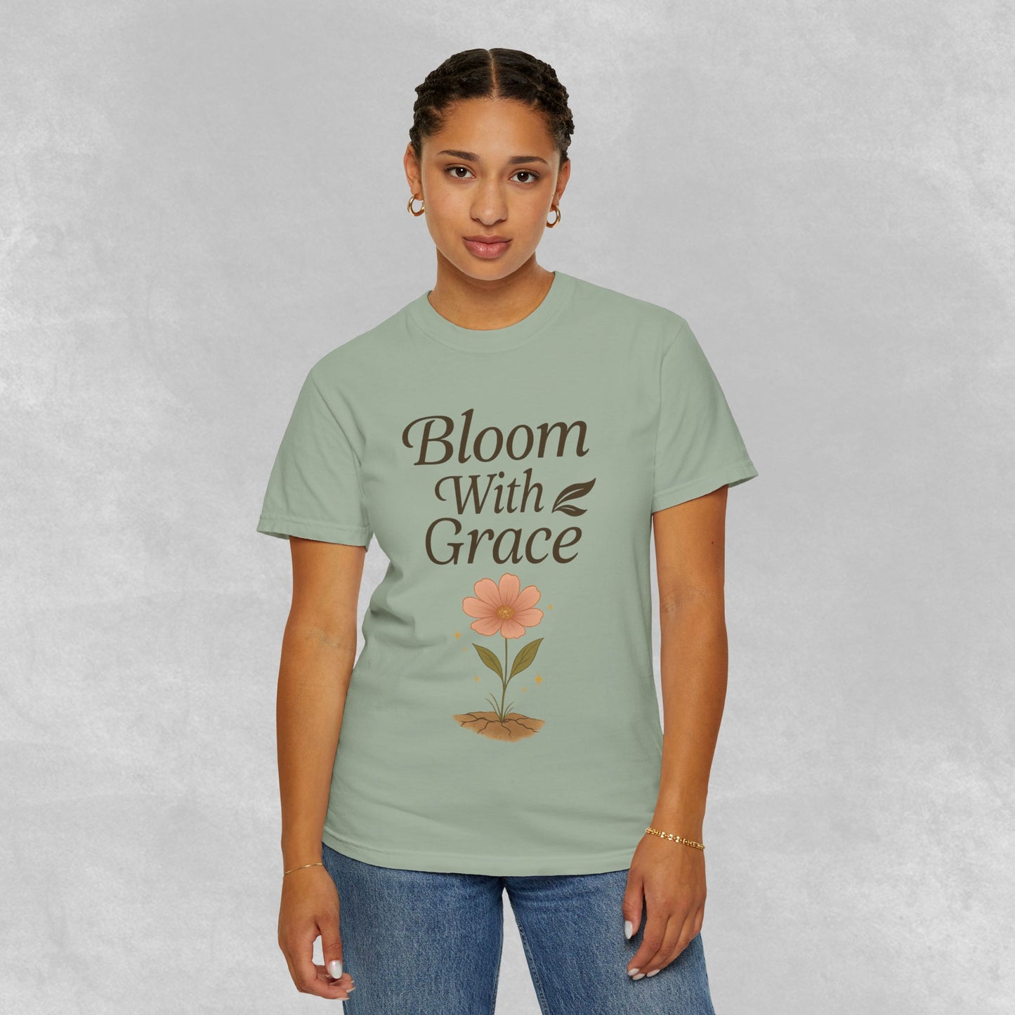 Bloom With Grace Botanical Tee | Wildflower Affirmation Shirt | Inspirational Self-Growth Gift
