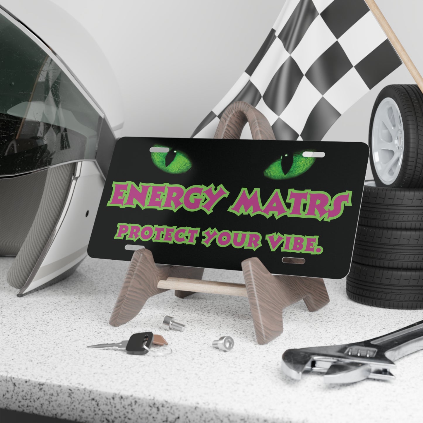 ENERGY MATRS Front License Plate – Psychic Shield Design with Neon Vibes