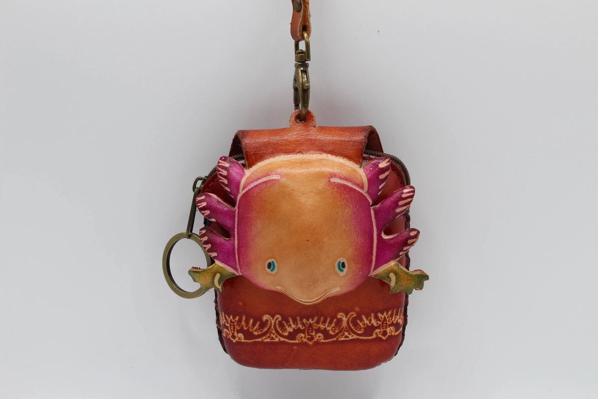 Handmade Leather Axolotl Coin Purse & Wristlet Wallet