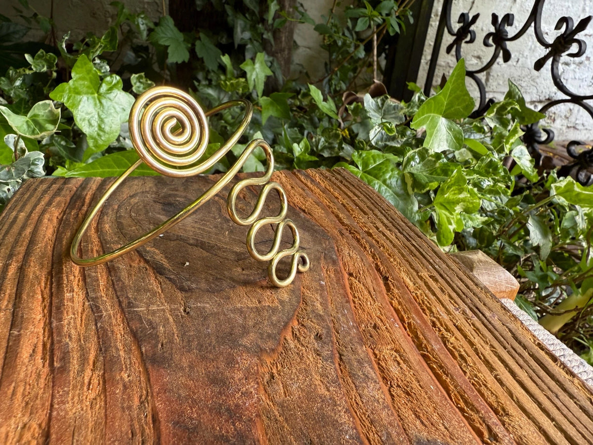 Spiral Brass Arm Bracelet / Boho / Tribal / Bangle / Ethnic / Rustic / Bohemian / Hippie / Body Jewellery / Festival Fashion / Adjustable